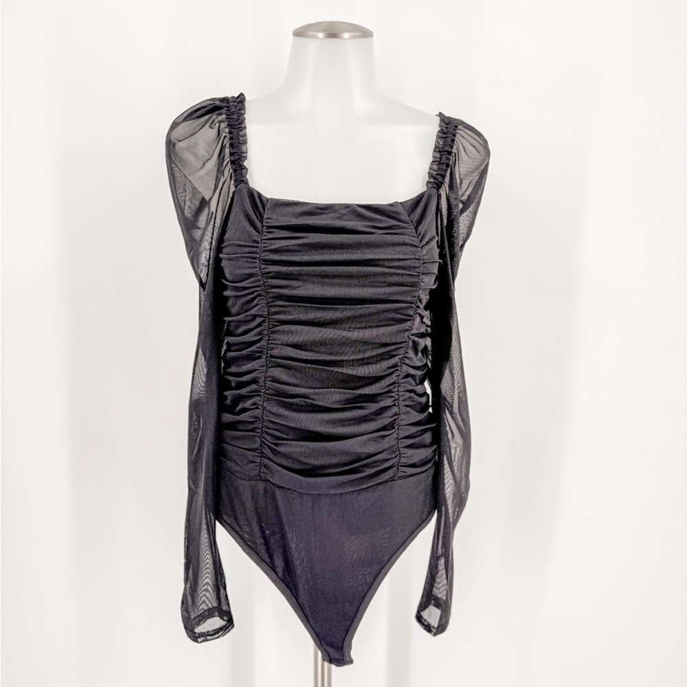 bebe Elegant Black Ruched Bodysuit